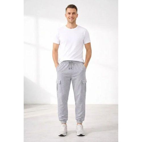 Erkek Jogger Eşofman Altı Regular Fit , Kargo Cepli, Lastikli Paça, Günlük Spor Pantolon - Gri