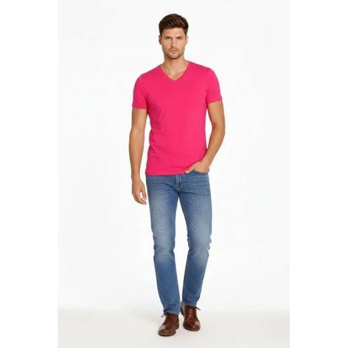 Erkek T-Shirt V Yaka Slim Fit Dar Kesim Likralı Tişört Günlük Basic Body - Pembe