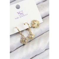 Pirinç Zirkon Taşlı 3'lü Yonca Model Gold Renk Kadın Küpe