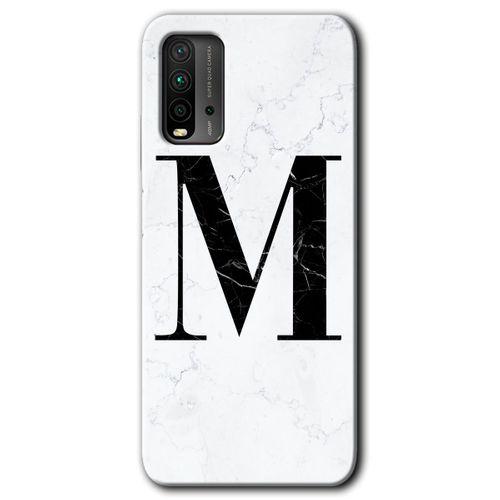 Potkal Hediye Fabrikası Xiaomi Redmi 9T Kılıf HD Desen Baskılı Arka Kapak - Beyaz Mermer Desenli M Harfi