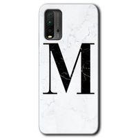 Potkal Hediye Fabrikası Xiaomi Redmi 9T Kılıf HD Desen Baskılı Arka Kapak - Beyaz Mermer Desenli M Harfi