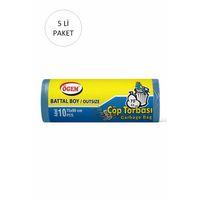 Battal Boy Çöp Torbası 75 x 90 cm 10 Lu Rulo x 5 Paket = 50 Adet (Mavi)