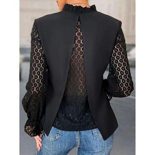 Kadın Uzun Kollu V Fırfır Yakalı Arkası çapraz Detaylı Ithal Krep Bluz