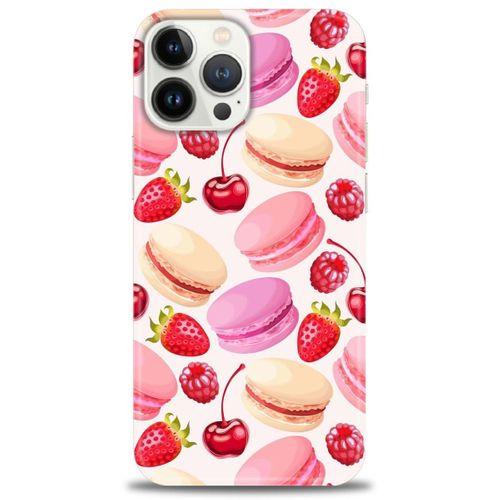 iPhone 13 Pro Max Kılıf HD Baskılı Kılıf - Makaron ve Çilekler + Tam Ekran Koruyucu