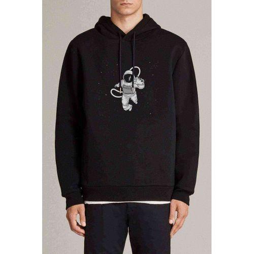 Astronot Baskılı Siyah Erkek Kapşonlu Sweatshirt