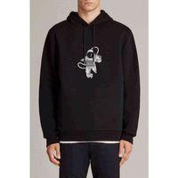 Astronot Baskılı Siyah Erkek Kapşonlu Sweatshirt