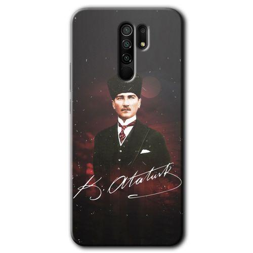 MRCİLETİSİM Xiaomi Redmi 9 Kılıf HD Desen Baskılı Arka Kapak+Temperli Cam - Kemal Atatürk