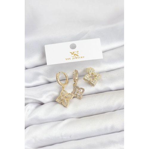 Pirinç Gold Renk Yonca Model YSX Trio Küpe Seti - TJ-BKP11552