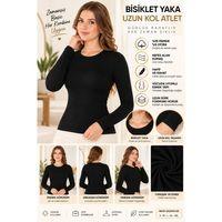 Kadın Bisiklet Yaka Uzun Kol Atlet Siyah, Esnek Kumaş, Vücuda Oturan Basic Body - ryl - 2613