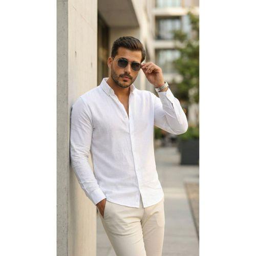 Erkek Uzun Kollu Rahat Keten Gömlek