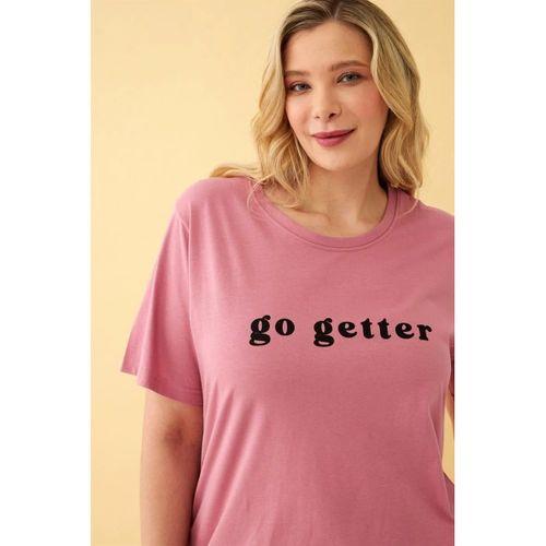 Kadın Somon Go Getter Yazılı Büyük Beden Pijama Takımı
