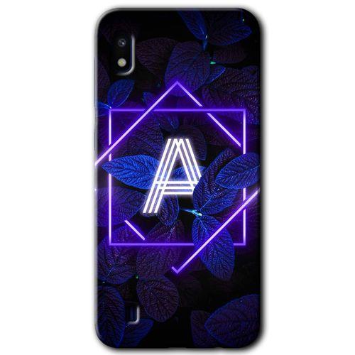 Galaxy A10 Kılıf HD Desen Baskılı Arka Kapak - Dark Neon Yaprak A Harfi + Kırılmaz Cam