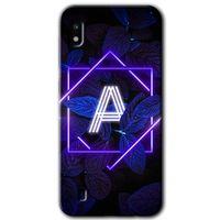 Galaxy A10 Kılıf HD Desen Baskılı Arka Kapak - Dark Neon Yaprak A Harfi + Kırılmaz Cam