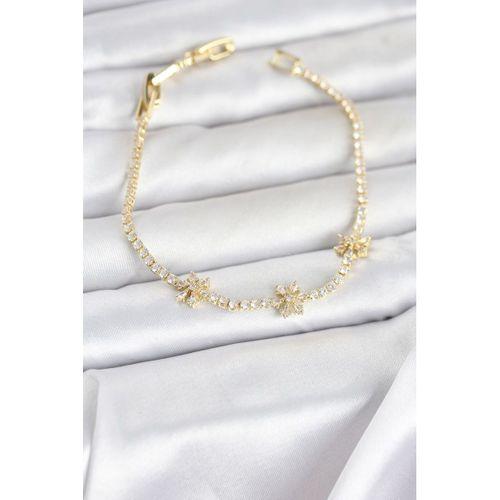 Pirinç Gold Renk Çiçek Model Zirkon Taşlı Su Yolu Kadın Bileklik