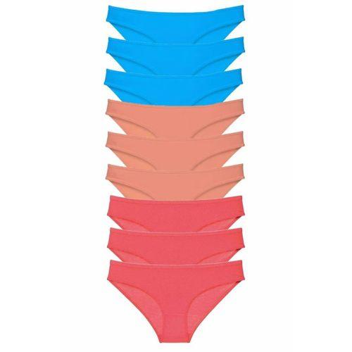 9 adet Süper Eko Set Likralı Kadın Slip Külot Pudra Fuşya Mavi