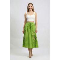 Canan Vual Bağlama ve Lastik Detay Midi Boy Yazlık Otantik Etek Fıstık Yeşili fysl