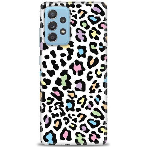 Samsung Galaxy A52 Kılıf HD Baskılı Kılıf - Renkli Leopar + Tam Ekran Koruyucu