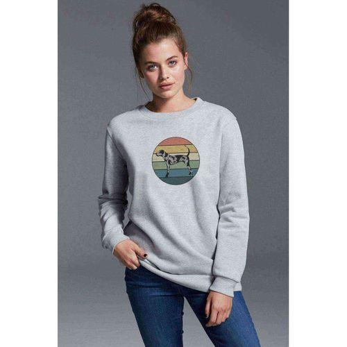 Silhouette Retro Rainbow Catahoula Leopard Dog Baskılı Gri Kadın Sweatshirt