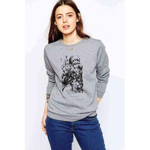 Anime One Piece Baskılı Gri Kadın Sweatshirt