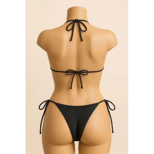 Kadın Siyah Bikini Mayo Takımı Yandan Ve Boyundan Bağlamalı Şık Plaj Ve Havuz Seti