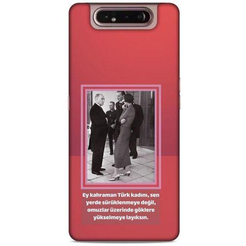 Samsung Galaxy A80 Kılıf Atatürk (5) Koruma Kabı Açık Kırmızı