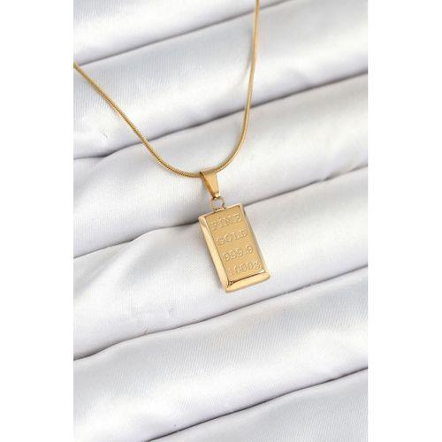 316L Çelik Gold Renk Külçe Altın Model Kolye