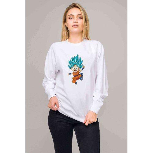 Anime Dragon Ball Baskılı Beyaz Kadın Sweatshirt