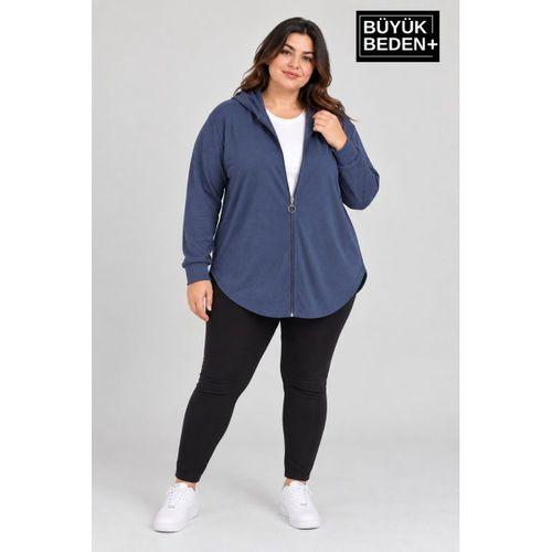 Süperlife Kadın Büyük Beden Fermuarlı Kapüşonlu Uzun Oval Etek Uçlu Oysho Hırka SPR26BHR993