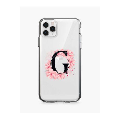 iPhone 11 Pro Pembe Çiçek Desen G Harfli Şeffaf Kılıf