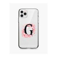 iPhone 11 Pro Pembe Çiçek Desen G Harfli Şeffaf Kılıf