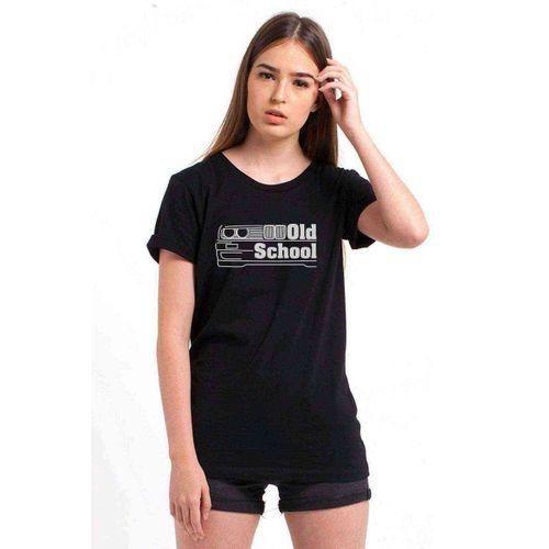 Araba Old School Baskılı Siyah Kadın Tshirt