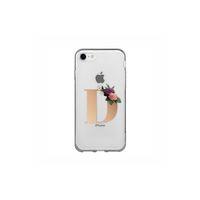 iPhone 8 Şeffaf Kılıf Gold Renkli Çiçekli D Harfli Desenli