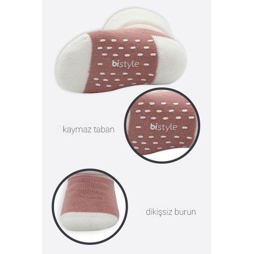 Bistyle Bistyle Puanlı Kaymaz Havlu Soket Çorap 2'Li BS10502 Gri Pudra