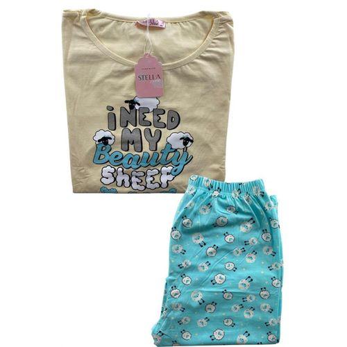 Kadın Battal Koyun Desenli Kısa Kollu Pijama Takım - 5470 - STLLA PNK
