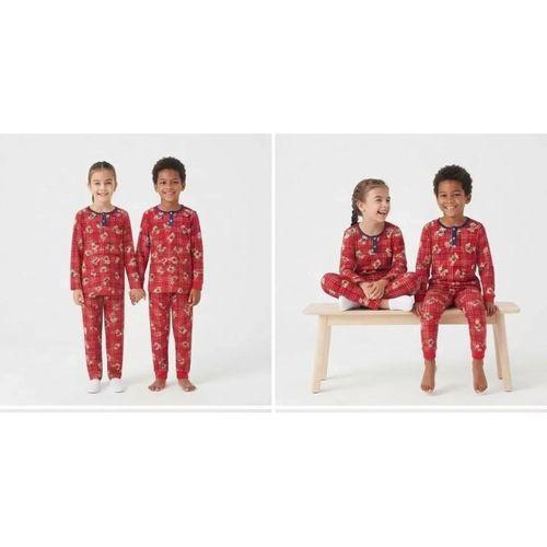 6/14 Yaş Ekose Ayıcık Baskılı Pamuk Penye Çocuk Pijama Takımı