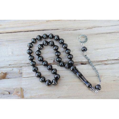 Oltu Taşı Şalgami Kesim Taç İşleme İşlemeli Tespih