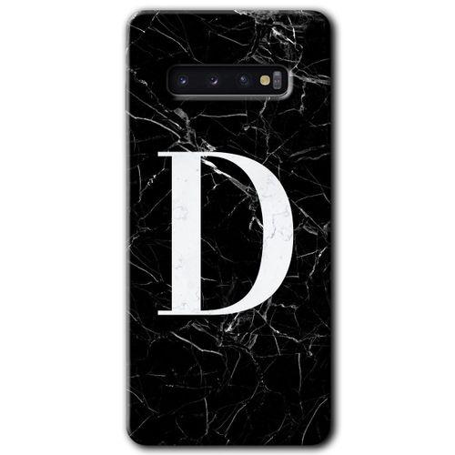 Samsung Galaxy S10 HD Baskılı Kılıf + 9D Tam Ekran Koruyucu - Siyah Mermer Desenli D Harfi