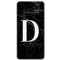 Samsung Galaxy S10 HD Baskılı Kılıf + 9D Tam Ekran Koruyucu - Siyah Mermer Desenli D Harfi