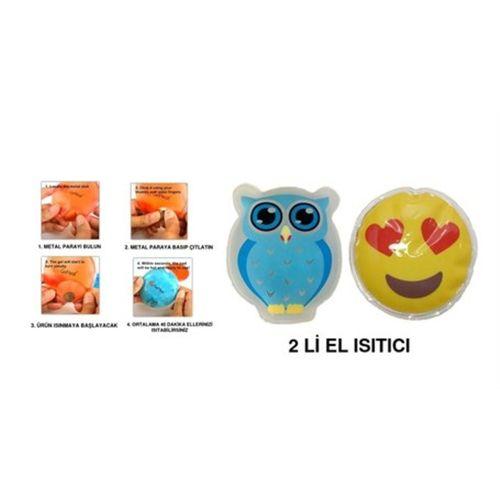 Kalp Emoji Mavi Baykuş Cep Sobası,El Isıtıcı,2 Adet Sıcak Su Torbası Pvc 9Cm