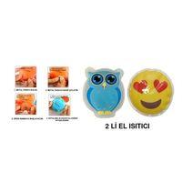 Kalp Emoji Mavi Baykuş Cep Sobası,El Isıtıcı,2 Adet Sıcak Su Torbası Pvc 9Cm
