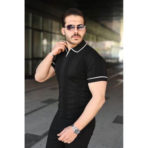 Erkek Dokulu Desen Yakalı Kısa Kollu Tişört