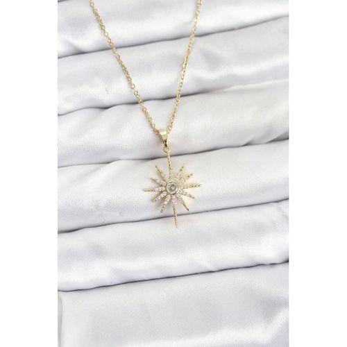 316L Çelik Zincir Gold Renk Kutup Yıldızı Model Zirkon Taşlı Kadın Kolye