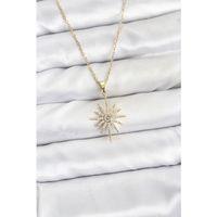 316L Çelik Zincir Gold Renk Kutup Yıldızı Model Zirkon Taşlı Kadın Kolye