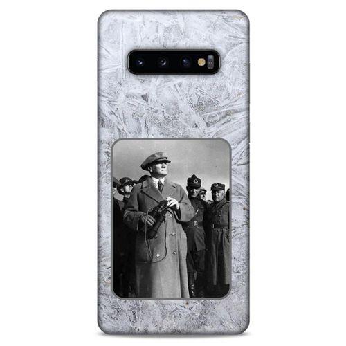 Samsung Galaxy S10 Plus Kılıf Atatürk (33) Hybrid Kılıf Beyaz Tüyler