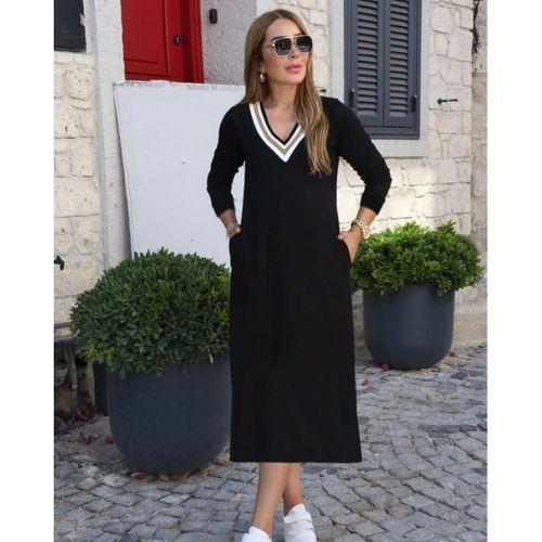 Kadın Uzun Kollu V şerit Yakalı Viskon Iki Iplik Elbise