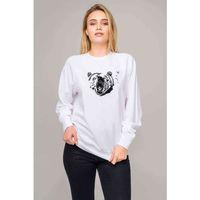 Bear Anime Owl Baskılı Beyaz Kadın Sweatshirt