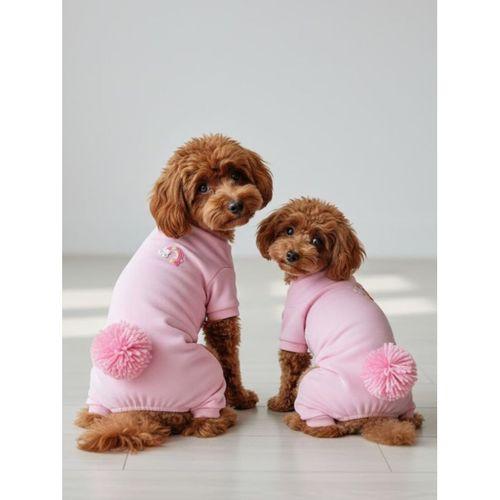 Tassel &  Rainbow Soft Pink Pamuklu Köpek Tulumu Pastel Pembe Pijama