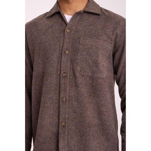 Frankel Kaşe Kumaş Tek Cepli Relaxed Fit Erkek Gömlek - Koyu Bej