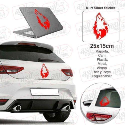 Uluyan Kurt Siluet Kırmızı Renk Oto Sticker -araba Etiket, Araç Aksesuar, Sport, Modifiye