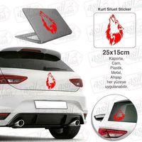 Uluyan Kurt Siluet Kırmızı Renk Oto Sticker -araba Etiket, Araç Aksesuar, Sport, Modifiye